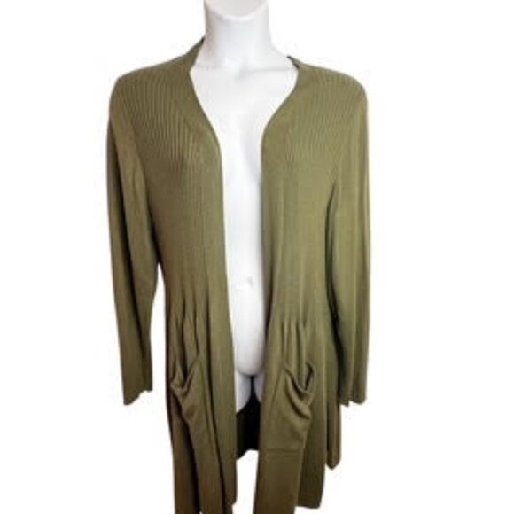 Terra & Sky Olive Green Open Front Longline Cardigan Sweater Women’s Plus 2X - Picture 2 of 10